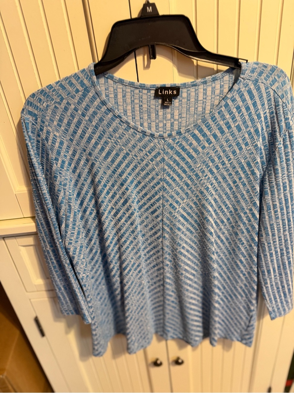Links Light Blue and White Striped Crew Neck Top